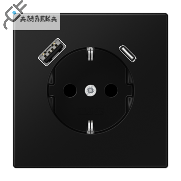 Kištukinis lizdas su įžeminimu ir USB, juodas matinis JUNG LS990