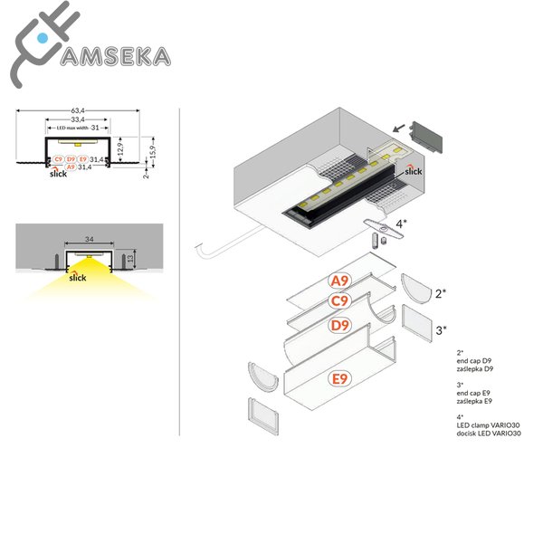 2m LED juostos profilis VARIO30-04 ACDE-9, neanoduotas aliuminis 4