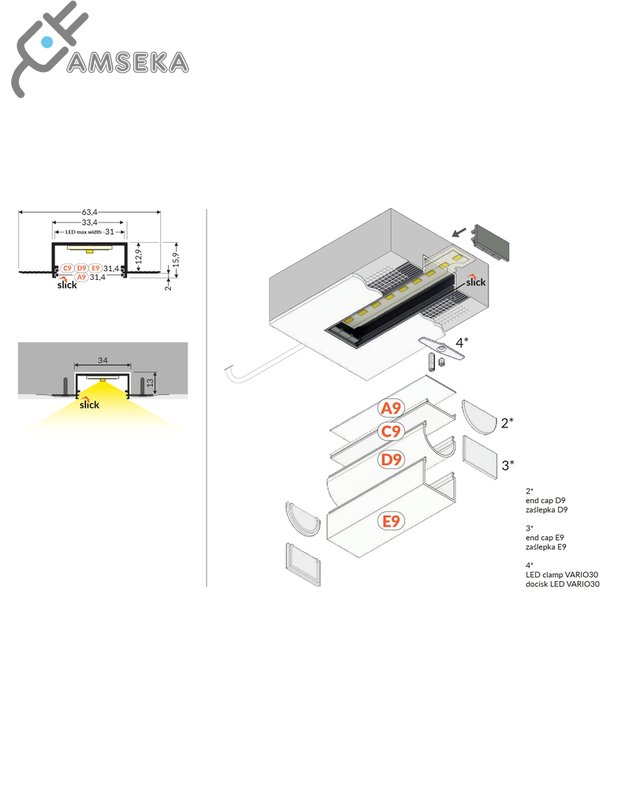 2m LED juostos profilio dangtelis C9 IRM CLICK, baltas 5