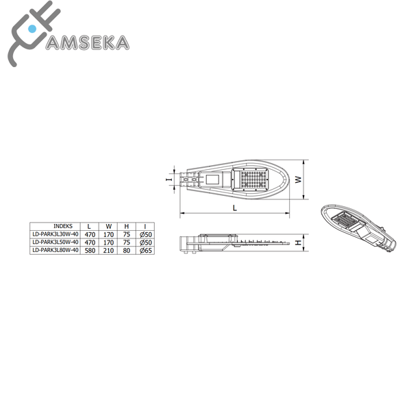 50W Gatvės šviestuvas GTV PARKER III LED, IP65, 4000K  1
