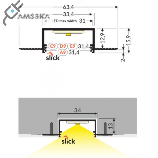 3m LED juostos profilis VARIO30-04, neanoduotas aliuminis 2