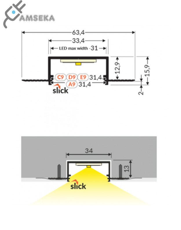 3m LED juostos profilis VARIO30-04, neanoduotas aliuminis 2