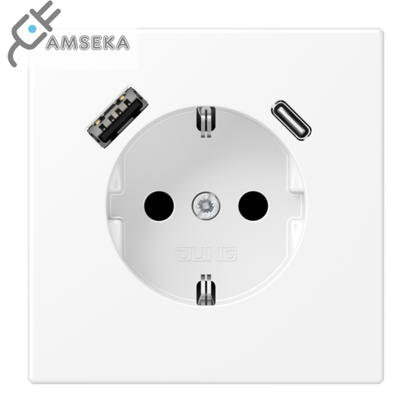 Kištukinis lizdas su įžeminimu ir USB, baltas matinis JUNG LS990