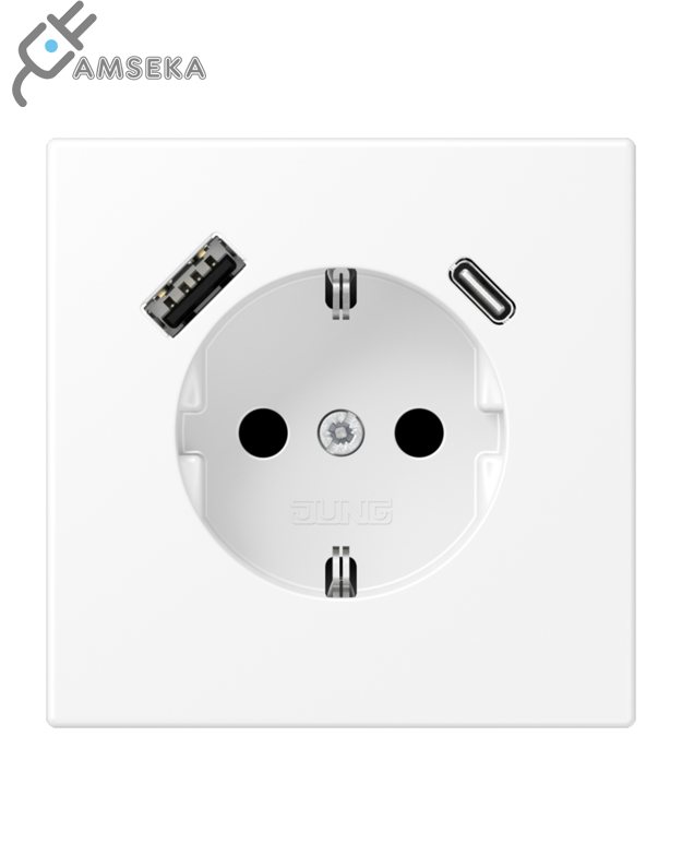 Kištukinis lizdas su įžeminimu ir USB, baltas matinis JUNG LS990