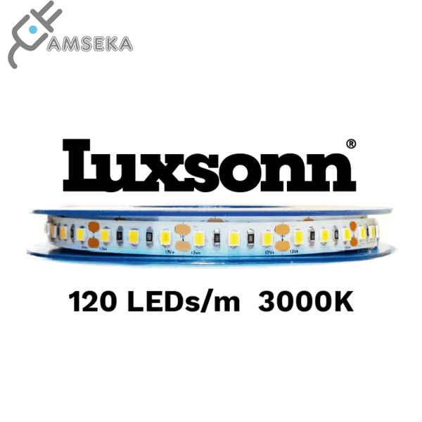 6 W/m LED juosta LUXSONN, SAMSUNG diodai 2835, 24DC, 120 LED/m, (3000K) šiltai balta