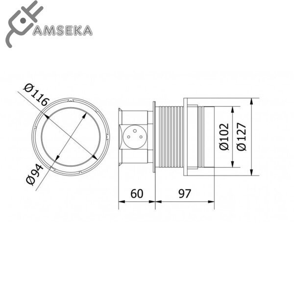 Įleidžiamas lizdas GTV 220V + 2*USB, apvalus, sidabrinis 3