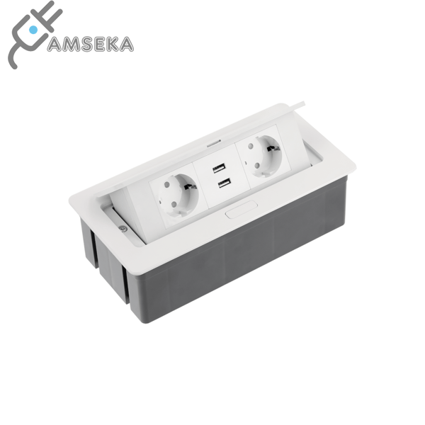 Įleidžiamas lizdų blokas GTV 2x220V+ 2xUSB, baltas