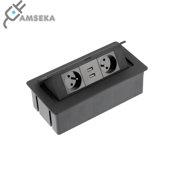 Įleidžiamas lizdų blokas GTV 2x220V+ 2xUSB, juodas