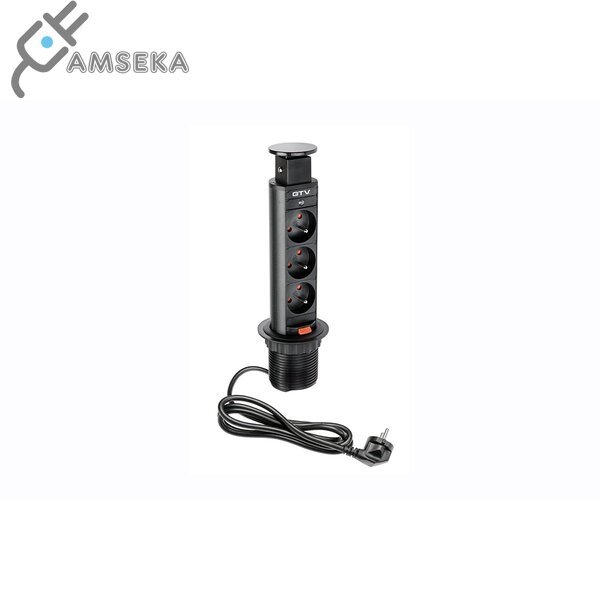 Įmontuojamas baldinis kištukinis lizdas GTV, 3 lizdai, juodos spalvos 