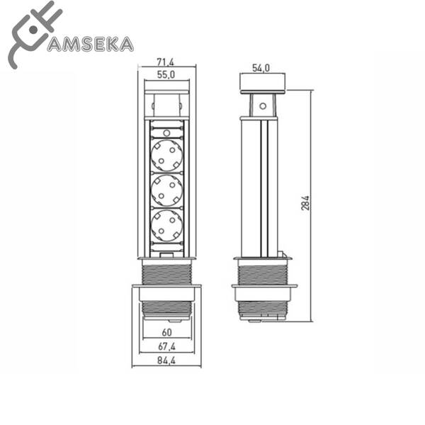 Įmontuojamas baldinis kištukinis lizdas GTV, 3 lizdai, juodos spalvos  1