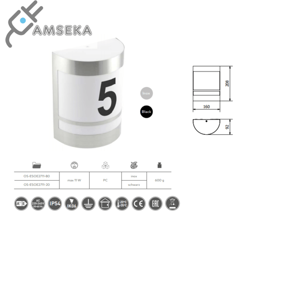 Sieninis lauko šviestuvas GTV ESO, sidabrinės spalvos 1