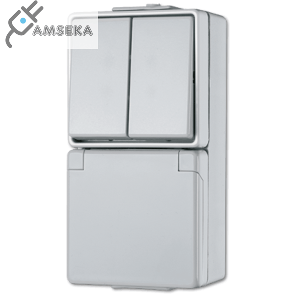 Kištukinis lizdas IP44 su 2kl. jungikliu, pilkas