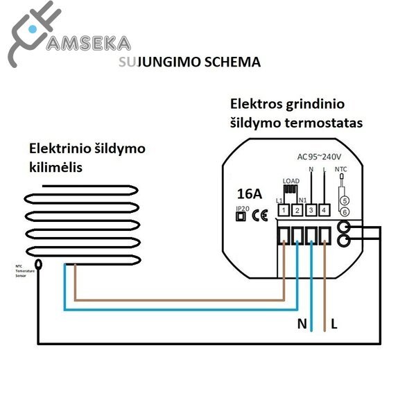 Termostatas elektros grindiniam šildymui, baltas, SPRING TR002-1W 1