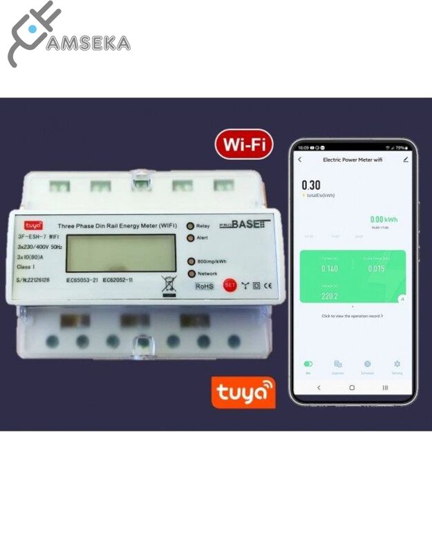 Wi-Fi Trifazis elektros skaitiklis su įjungimu/išjungimu. iOS, Android App TUYA | 80A | 7 DIN