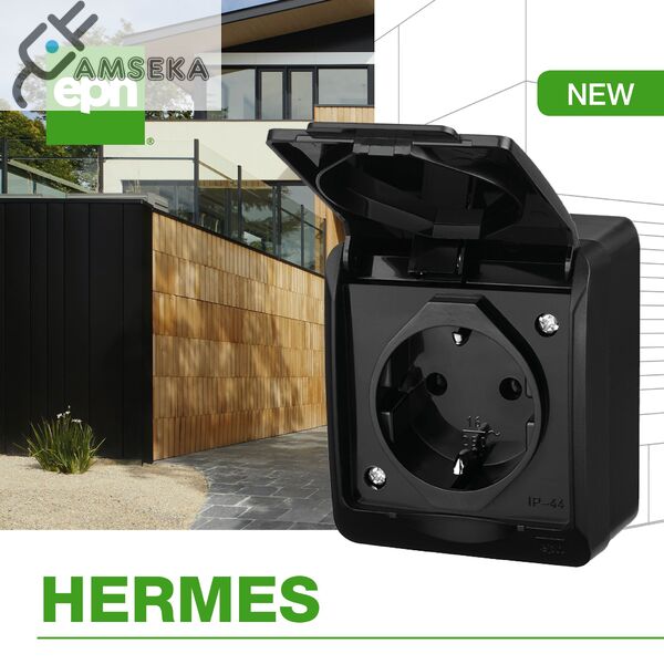 Hermetinis kištukinis lizdas v/t Hermes IP44, juodas Elektroplast 1