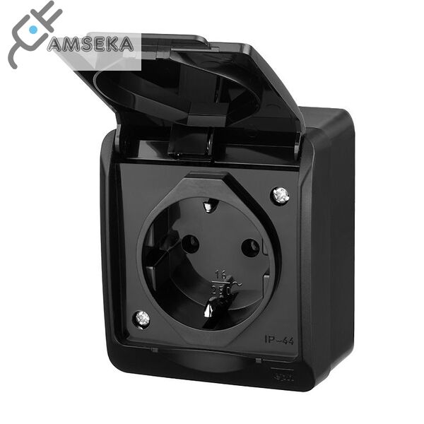 Hermetinis kištukinis lizdas v/t Hermes IP44, juodas Elektroplast