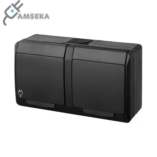 Hermetinis 2 vietų kištukinis lizdas v/t Hermes IP44 juodas Elektroplast