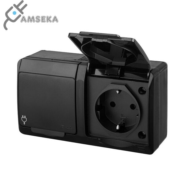 Hermetinis 2 vietų kištukinis lizdas v/t Hermes IP44 juodas Elektroplast 1