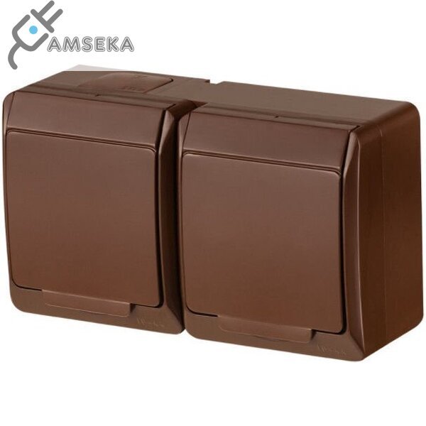 Hermetinis 2 vietų kištukinis lizdas v/t Hermes IP44 rudas Elektroplast