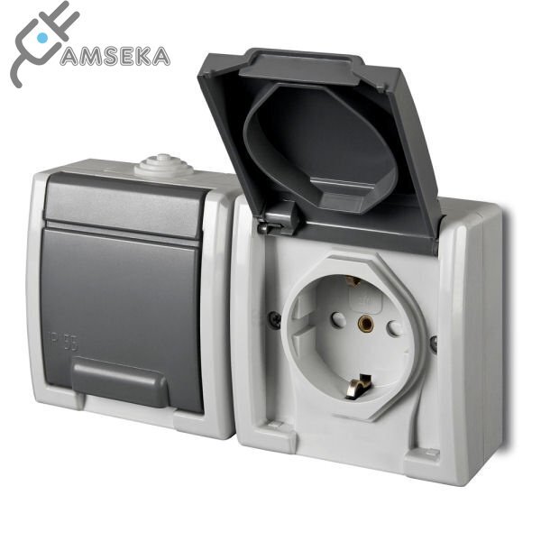 Hermetinis dvivietis kištukinis lizdas v/t Aquant IP55 16A pilkas Elektroplast