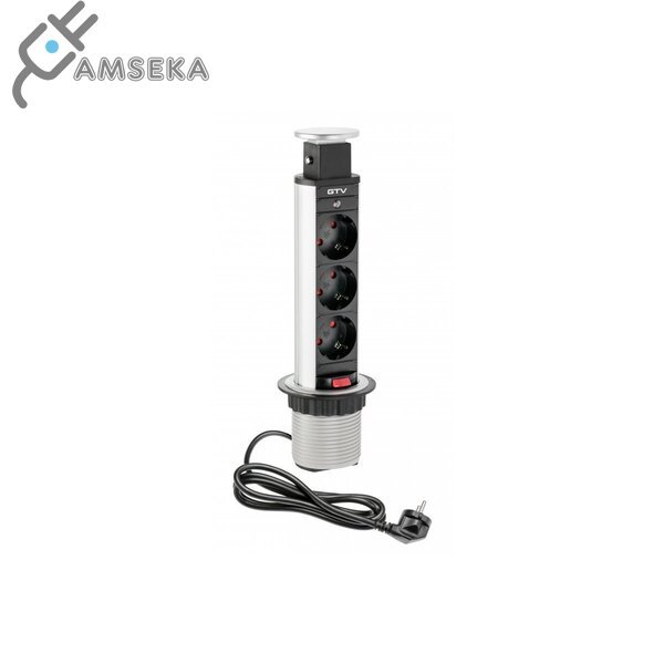 Įmontuojamas baldinis kištukinis lizdas GTV, 3 lizdai, sidabrinės spalvos 