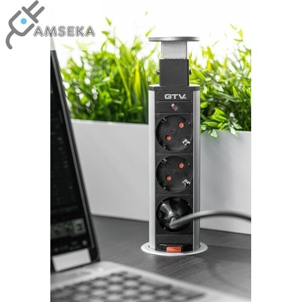 Įmontuojamas baldinis kištukinis lizdas GTV, 3 lizdai, sidabrinės spalvos  1