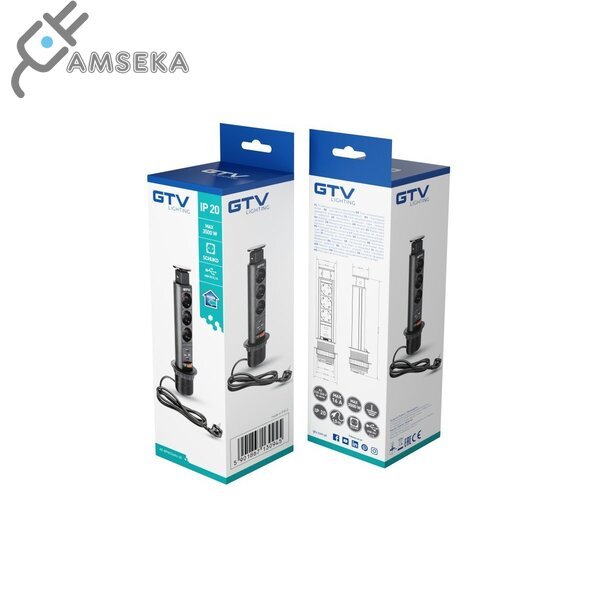 Įmontuojamas baldinis kištukinis lizdas GTV, 3 lizdai, 2xUSB, juodos spalvos  1