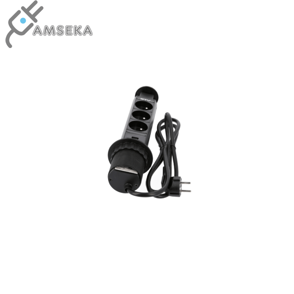 Įmontuojamas baldinis kištukinis lizdas GTV, 3 lizdai, 2xUSB, juodos spalvos  3