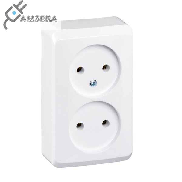 Dvivietis kištukinis lizdas Schneider Prima, be įžem., baltos spalvos