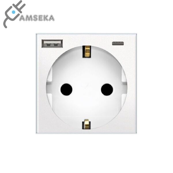 Kištukinis lizdas su įžeminimu, su USB / type C, SPRING