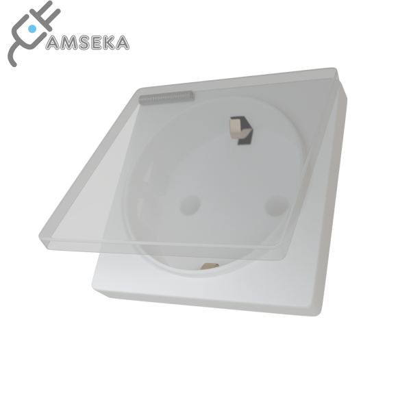 Kištukinis lizdas su įžeminimu su dangeliu, baltas, SPRING 1