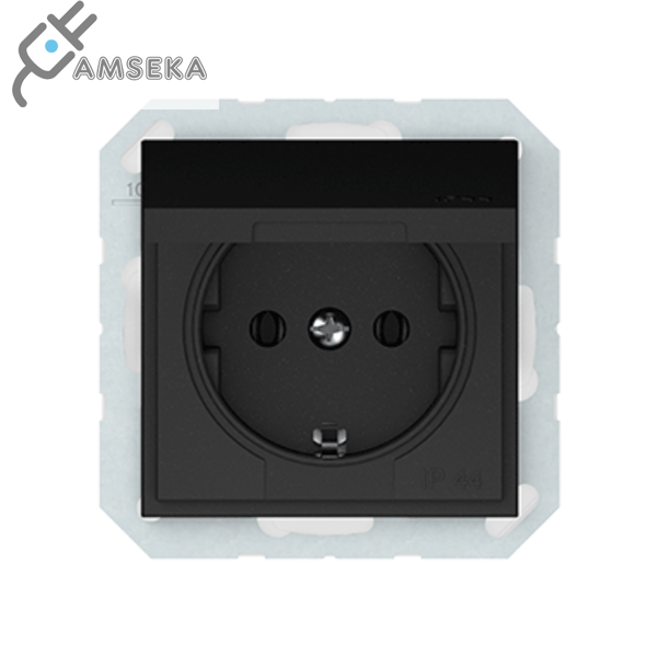 Kištukinis lizdas IP44 Vilma QR1000, su įžem, juodos matinės spalvos