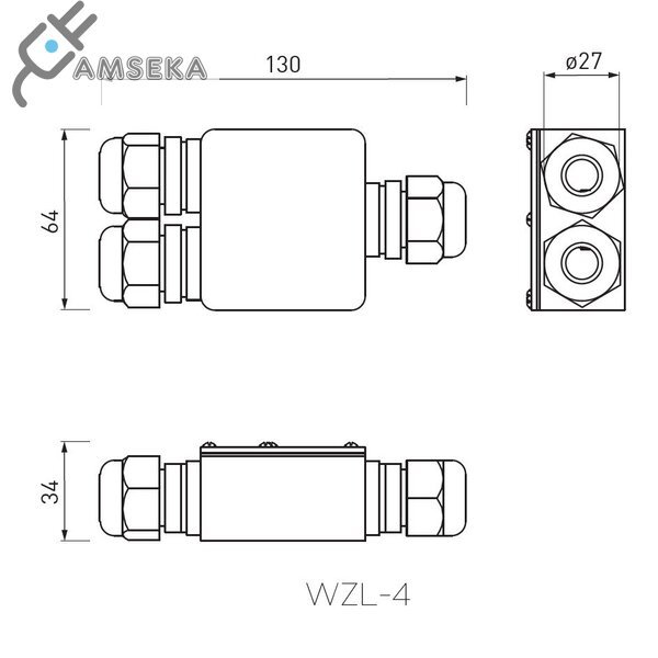 Hermetinė jungtis WZL-4, iš 1 į 2, IP67 1