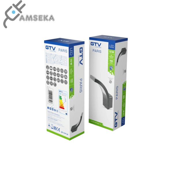 10W LED sieninis šviestuvas GTV PARIS, juodos spalvos. IP54, 4000K 3