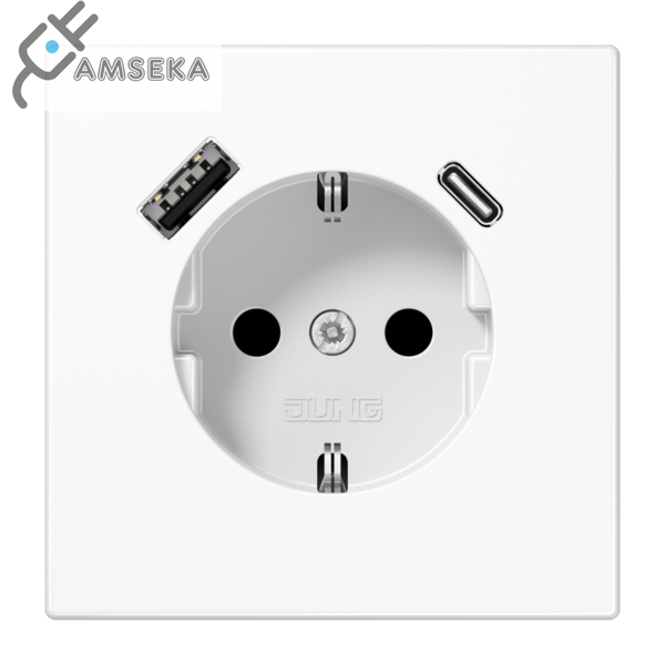 Kištukinis lizdas su įžeminimu ir USB krovikliais, baltas JUNG LS990
