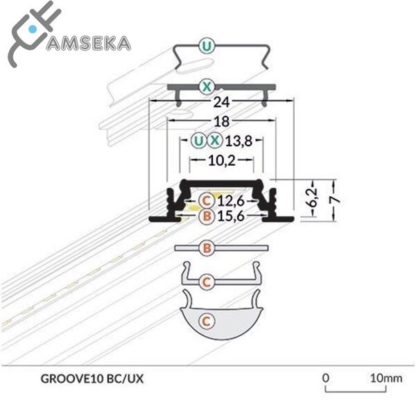 2m LED juostos profilis GROOVE10, anoduotas 2