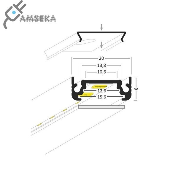 2m LED juostos profilio SURFACE10 (juodai anoduotas) 2