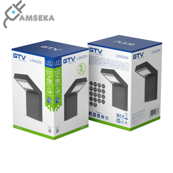 10W LED sieninis šviestuvas GTV LONDON, juodos spalvos. IP54, 4000K 1