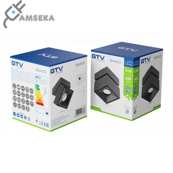 8W Akcentinis LED šviestuvas GTV BIANCO, 4000K, kvadratinis, juodos spalvos 3