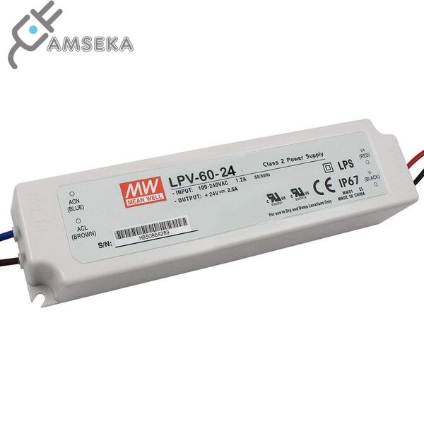 60W LED maitinimo šaltinis 24V 2.5A, IP67, Mean Well